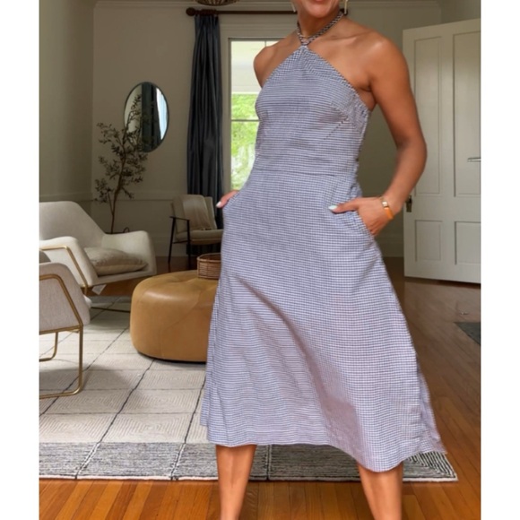 🆕 Free Assembly Midi Sundress with Halter Neckline Black White Gingham L NWT New - Picture 6 of 6